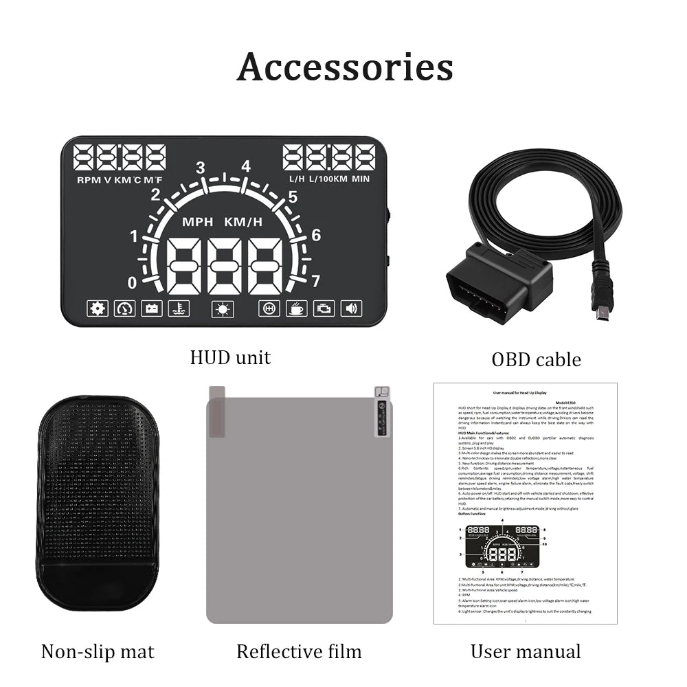 AutoGlow™ Horizon-58 Windshield HUD & Safety Projector