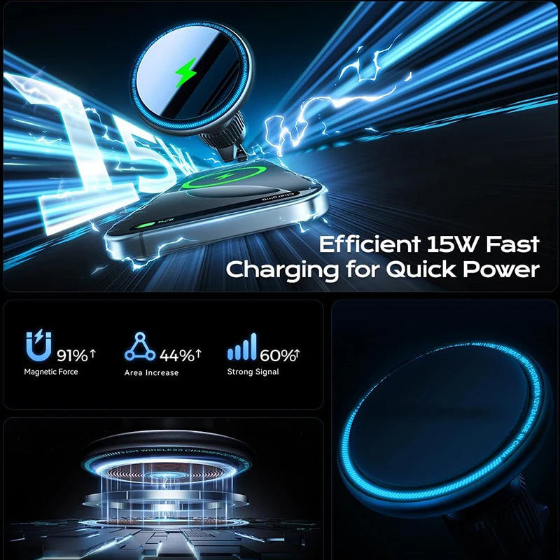 AutoGlow™ Mag-Safe 15W Fast-Charge Magnetic Car Mount