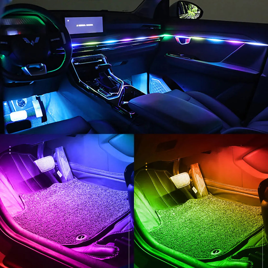 KEVANLY Car Ambient Lights 10 in 1 Footwell Universal RGB Atmosphere Lamps USB APP Remote Cigar Lighter for Tesla Model 3 Y S X