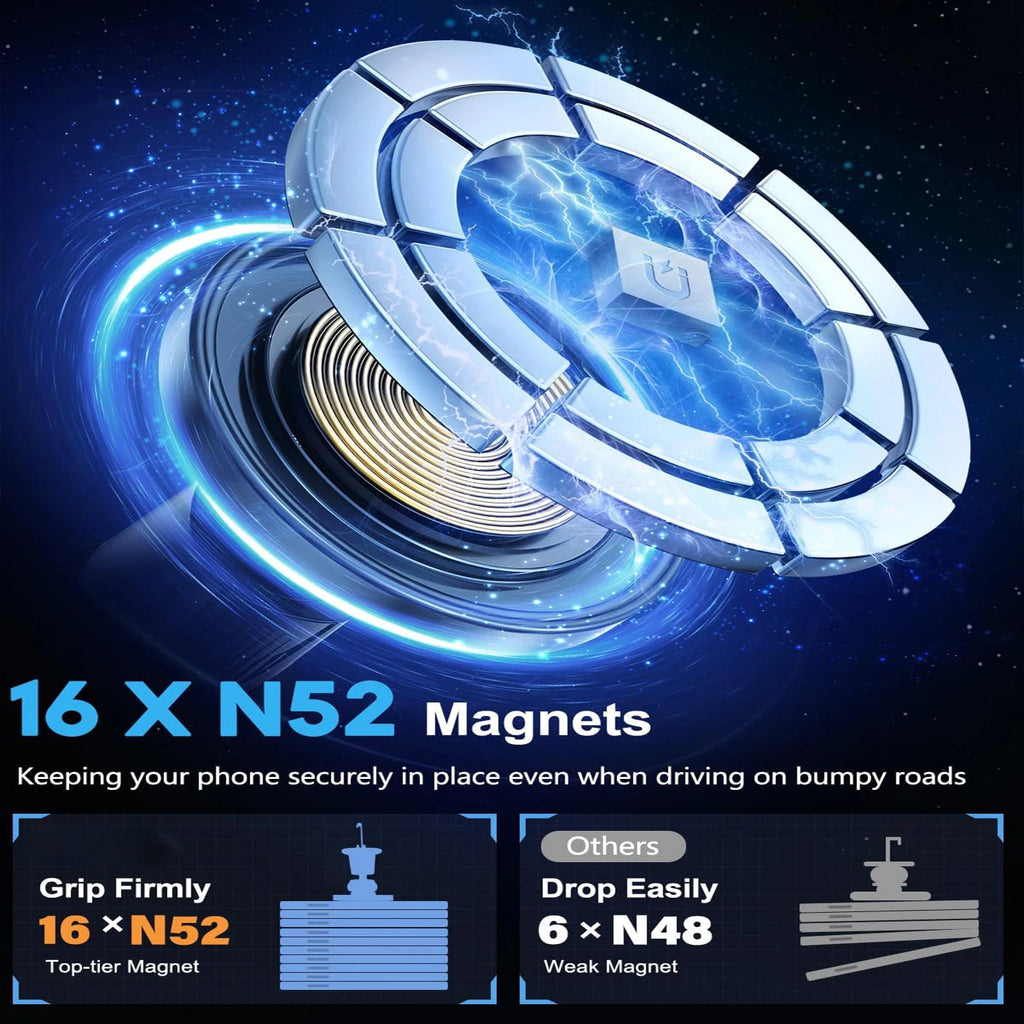 AutoGlow™ Mag-Safe 15W Fast-Charge Magnetic Car Mount