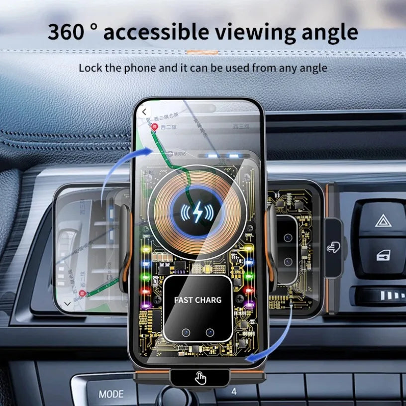 Magnetic 15W Car Wireless Charger Max 66W Fast Charging Auto-Clamping RGB Light Phone Holder Stand Bracket For iPhone Samsung