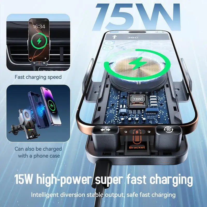 AutoGlow™ Smart-Clamp RGB 15W Wireless Charging Mount