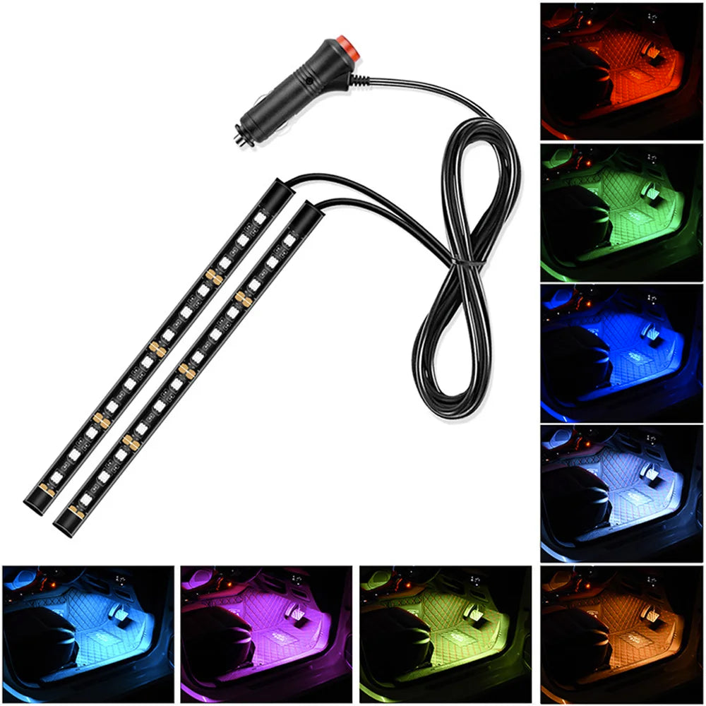 24LED Car Interior Ambient Foot Strip Light Kit Backlight 5V USB Auto Decorative Atmosphere Neon Lamp Vehicle Accessories