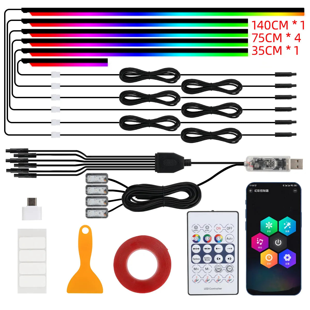 KEVANLY Car Ambient Lights 10 in 1 Footwell Universal RGB Atmosphere Lamps USB APP Remote Cigar Lighter for Tesla Model 3 Y S X