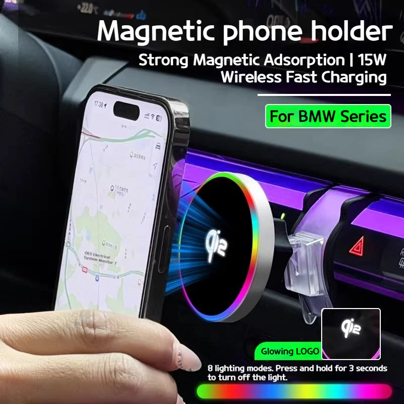 For BMW 2 3 4 5 7 8 series X3X5X6X7 IX G20 G60 G70 G45 G05 G06 G07 G30 F44 Car Magnetic wireless charging phone holder accessory