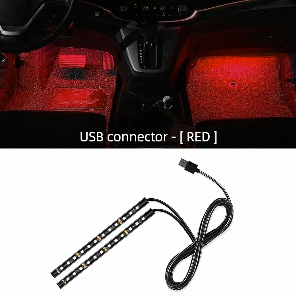 24LED Car Interior Ambient Foot Strip Light Kit Backlight 5V USB Auto Decorative Atmosphere Neon Lamp Vehicle Accessories