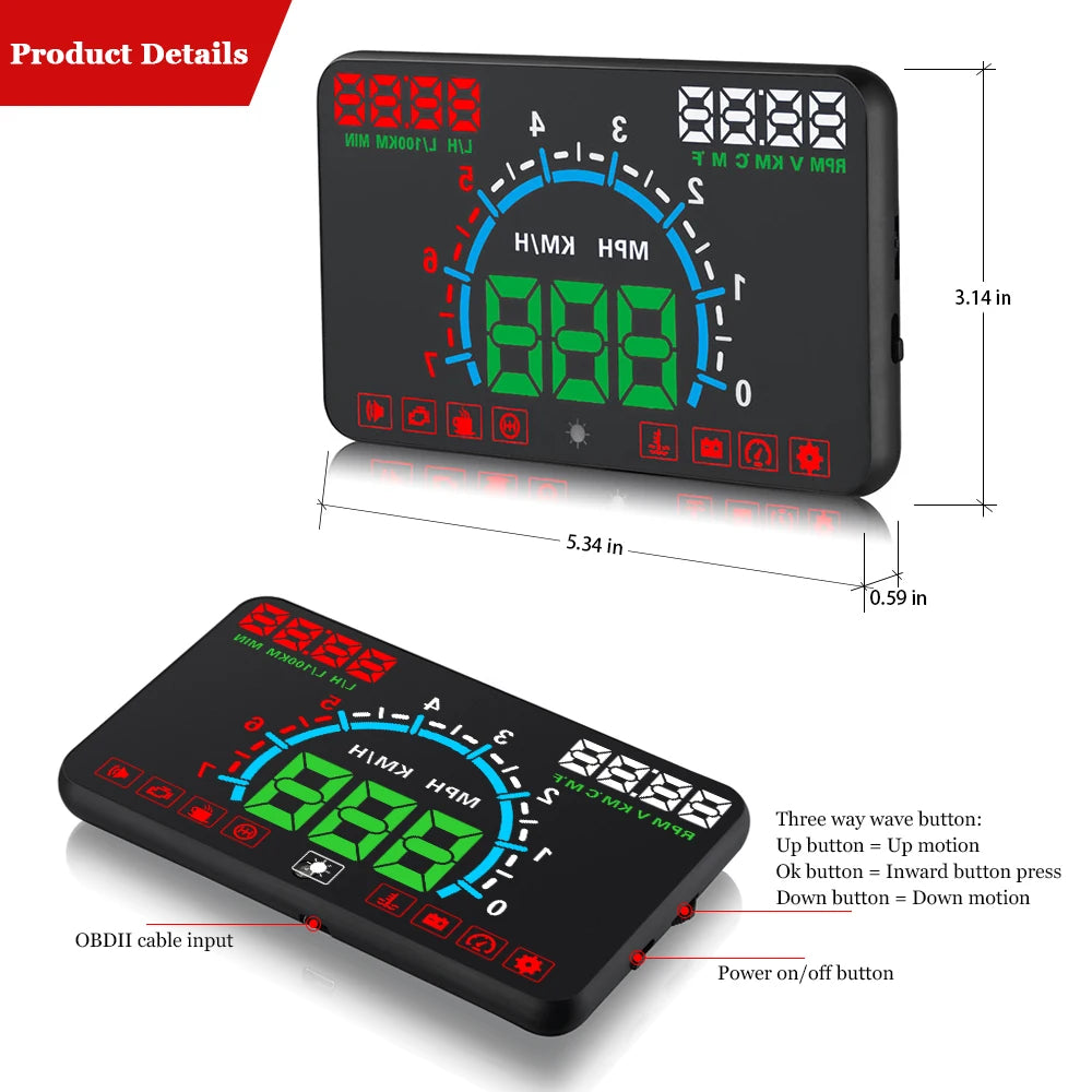 AutoGlow™ Horizon-58 Windshield HUD & Safety Projector