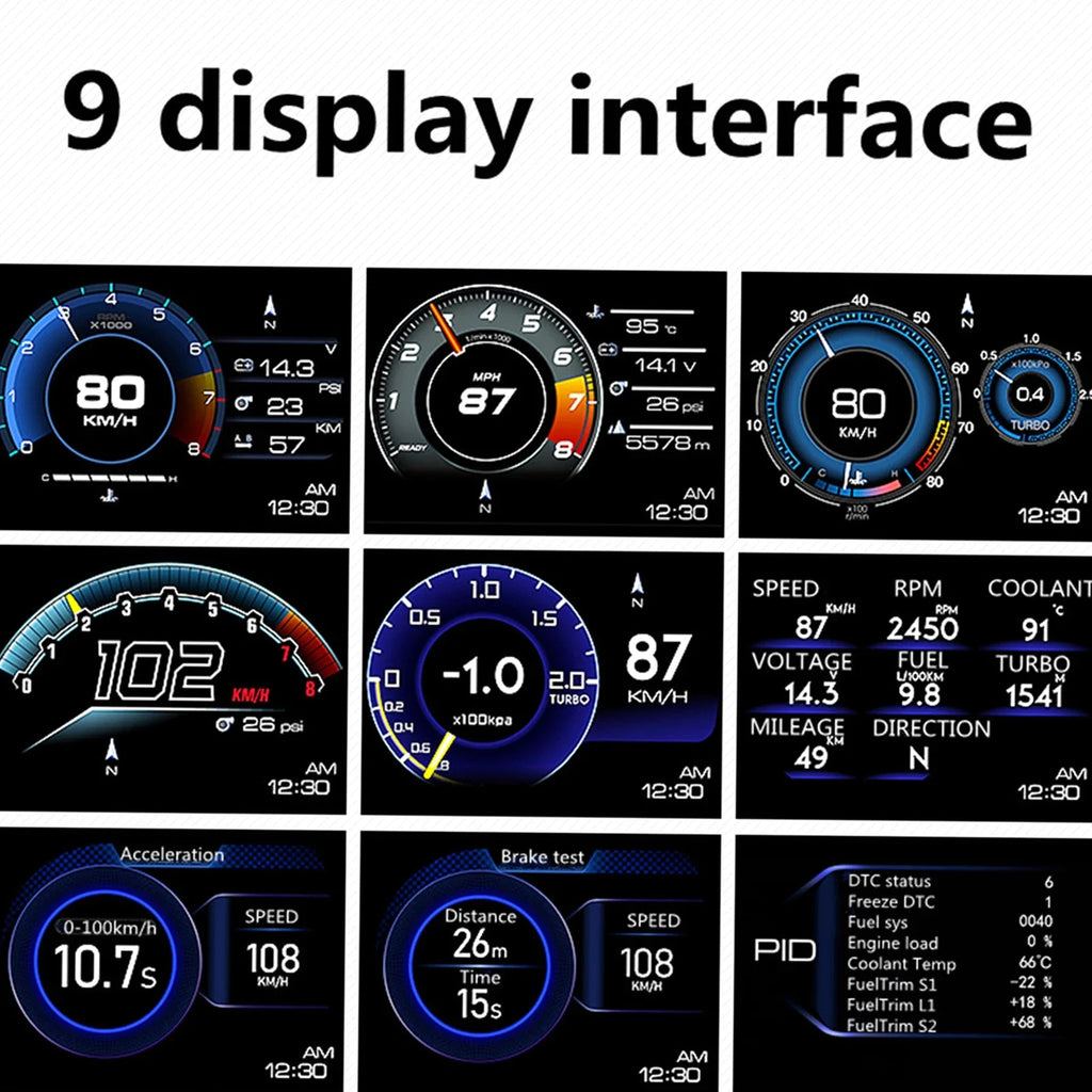 Car Head up Display, Gauge High Definition Speedometer Car Diagnostic Tool OBDⅡ+GPS Smart  OBD Fault Code Elimination