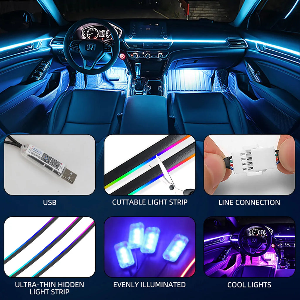 KEVANLY Car Ambient Lights 10 in 1 Footwell Universal RGB Atmosphere Lamps USB APP Remote Cigar Lighter for Tesla Model 3 Y S X